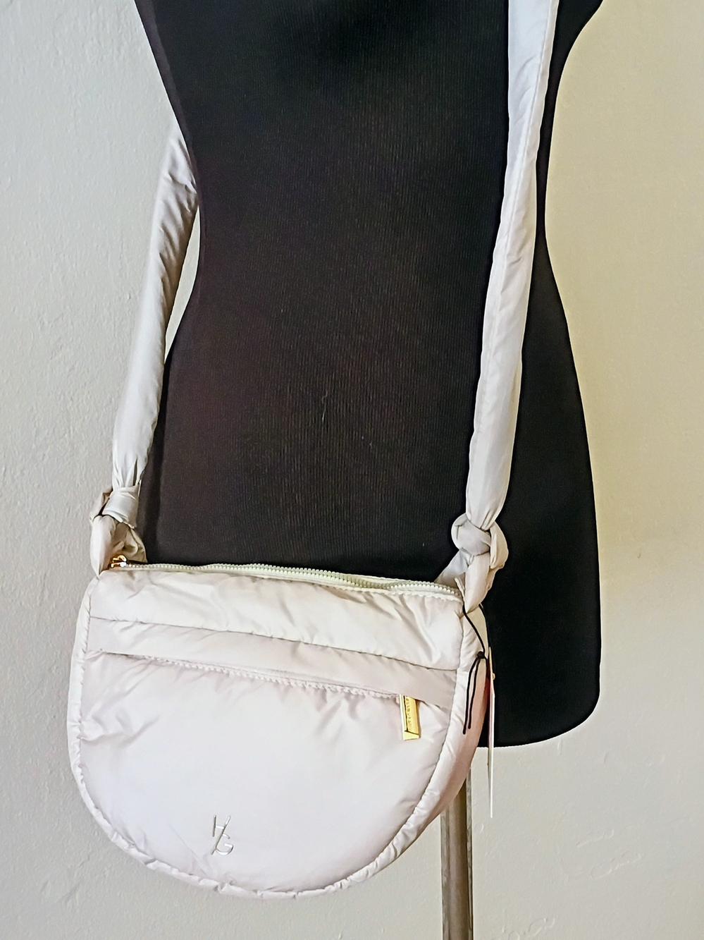 Padded Cream Crossbody Bag with Gold Zip Accent